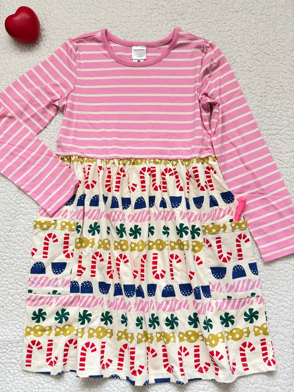 Hanna Andersson Pink Striped Long-Sleeve Dress with Candy Print Skirt